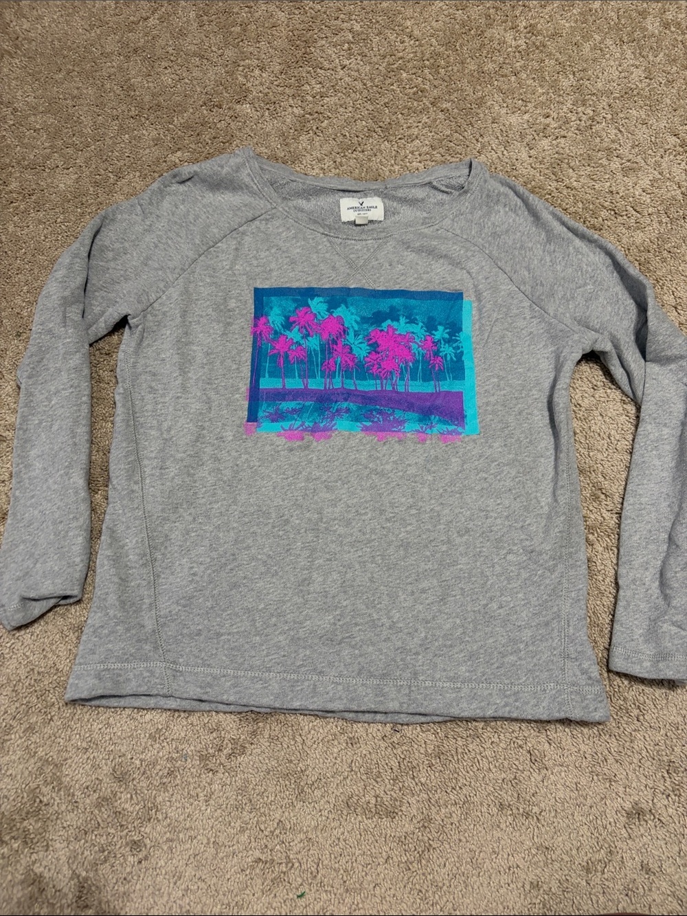 American Eagle Graphic Palm  Tree Crewneck  Large